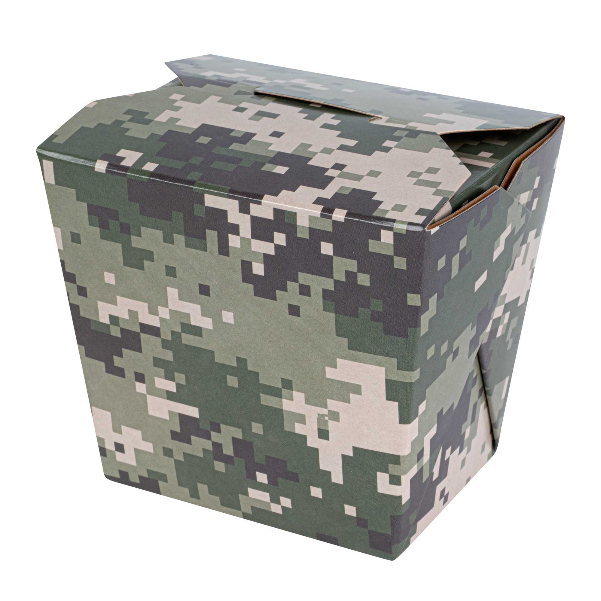 Bio Tek 16 oz Square Camouflage Paper Noodle Take Out Container - 3 1/2" x 3" x 3 1/4" - 200 count box