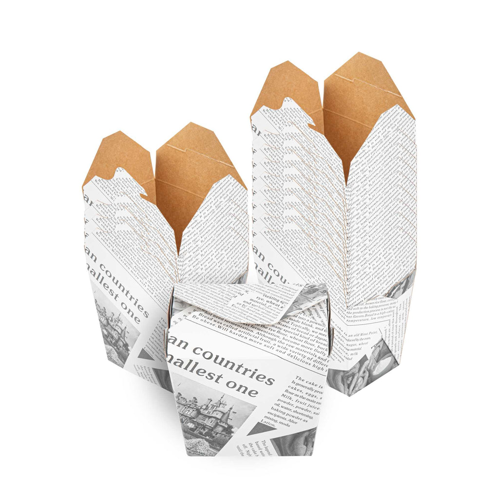 Bio Tek 16 oz Square Newsprint Paper Noodle Take Out Container - 3 1/2" x 3" x 3 1/4" - 25 count box