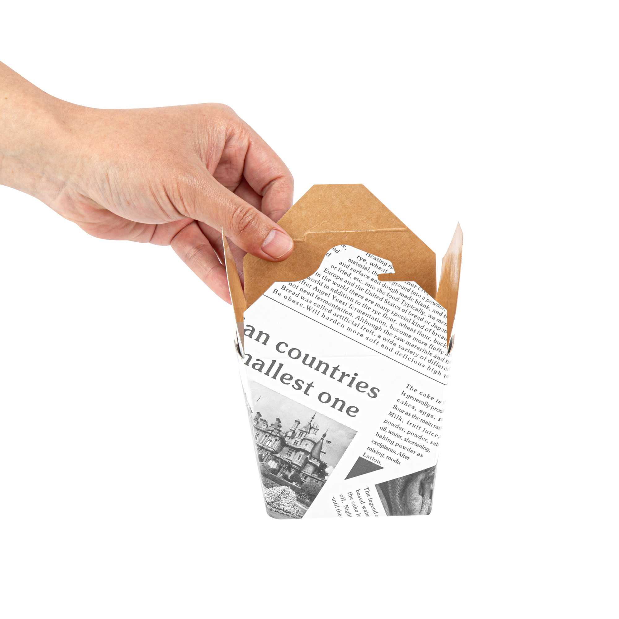 Bio Tek 16 oz Square Newsprint Paper Noodle Take Out Container - 3 1/2" x 3" x 3 1/4" - 25 count box