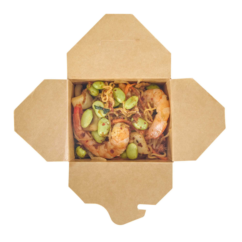 Bio Tek 16 oz Square Newsprint Paper Noodle Take Out Container - 3 1/2" x 3" x 3 1/4" - 25 count box