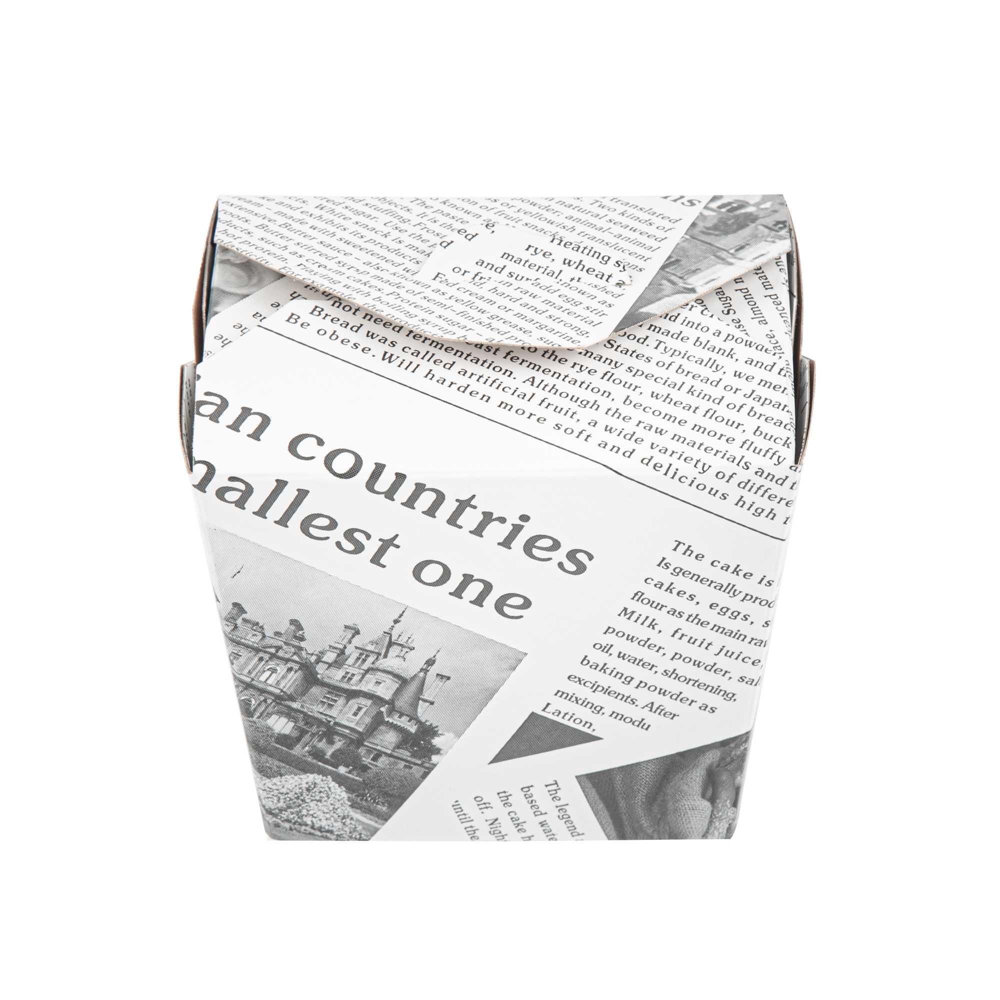 Bio Tek 16 oz Square Newsprint Paper Noodle Take Out Container - 3 1/2" x 3" x 3 1/4" - 25 count box