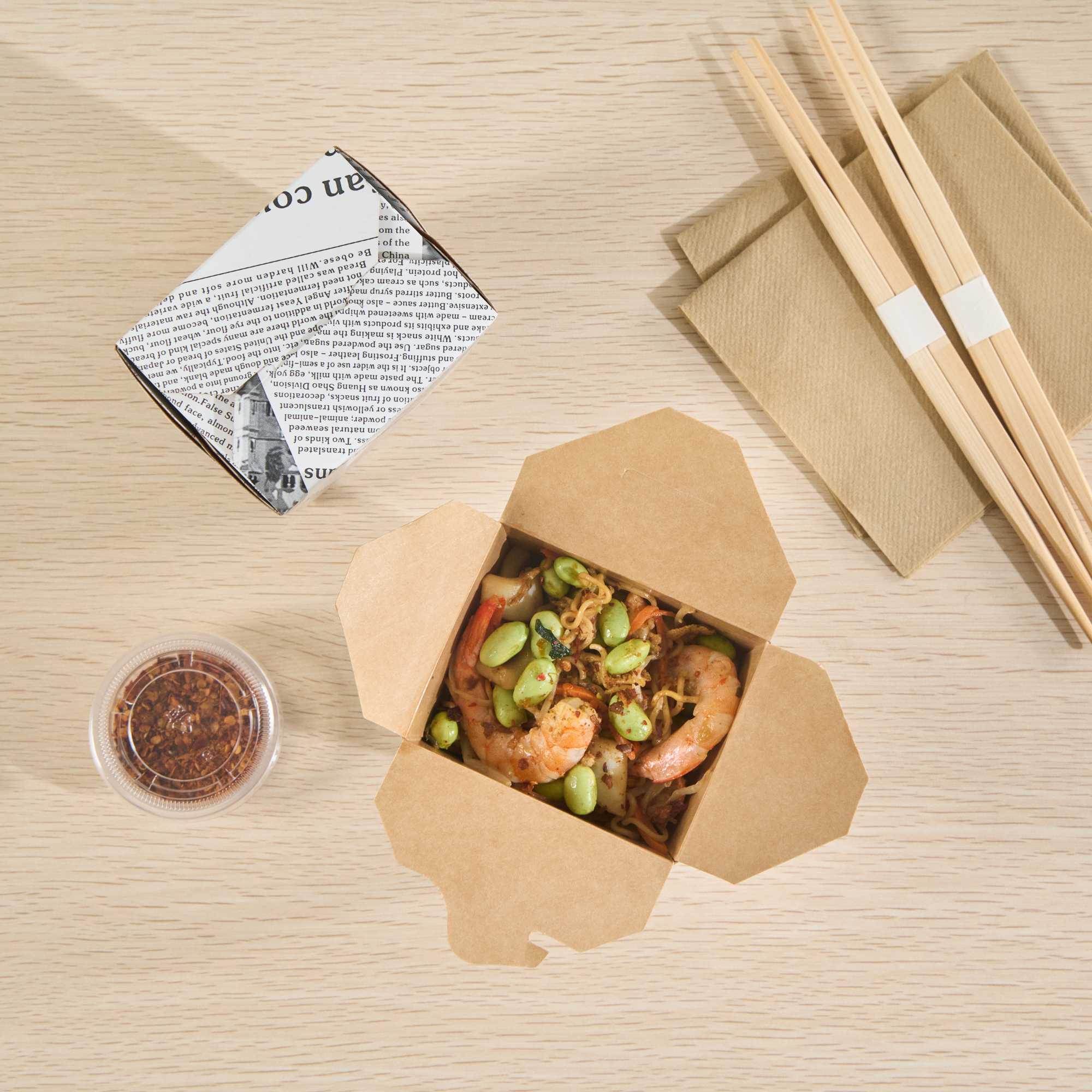 Bio Tek 16 oz Square Newsprint Paper Noodle Take Out Container - 3 1/2" x 3" x 3 1/4" - 25 count box