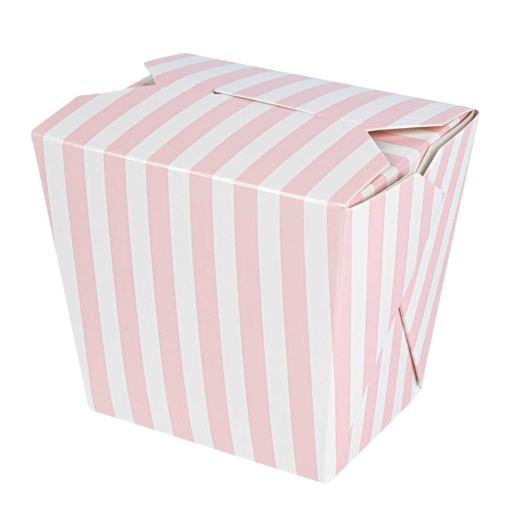 Bio Tek 16 oz Square Pink and White Stripe Paper Noodle Take Out Container - 3 1/2" x 3" x 3 1/4" - 200 count box