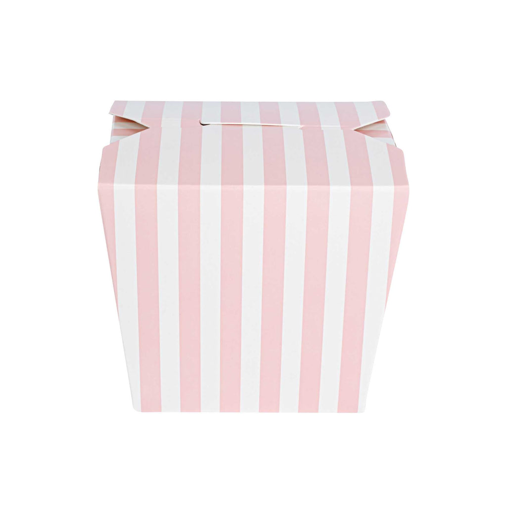 Bio Tek 16 oz Square Pink and White Stripe Paper Noodle Take Out Container - 3 1/2" x 3" x 3 1/4" - 50 count box
