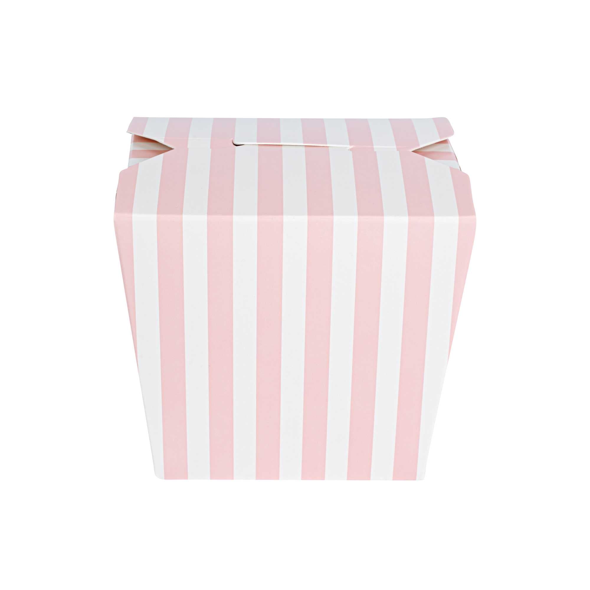 Bio Tek 16 oz Square Pink and White Stripe Paper Noodle Take Out Container - 3 1/2" x 3" x 3 1/4" - 200 count box
