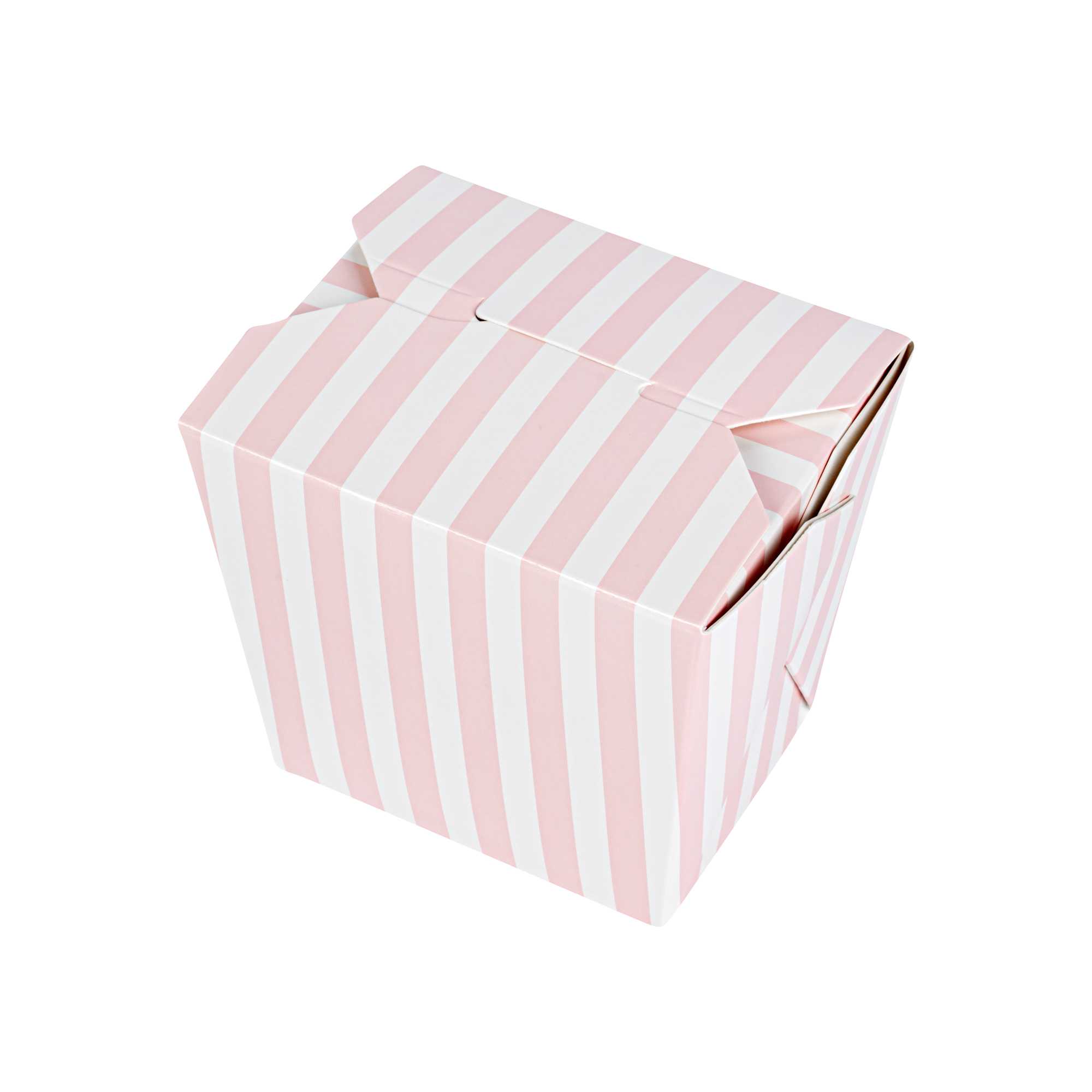 Bio Tek 16 oz Square Pink and White Stripe Paper Noodle Take Out Container - 3 1/2" x 3" x 3 1/4" - 200 count box