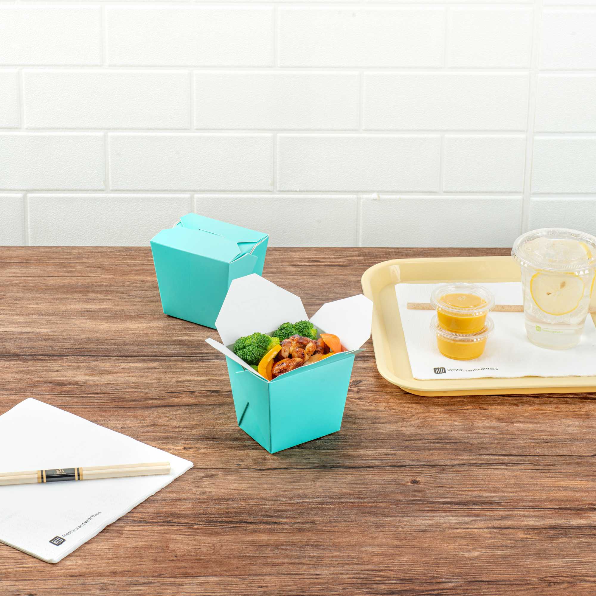 Bio Tek 16 oz Square Turquoise Paper Noodle Take Out Container - 3 1/2" x 3" x 3 1/4" - 200 count box