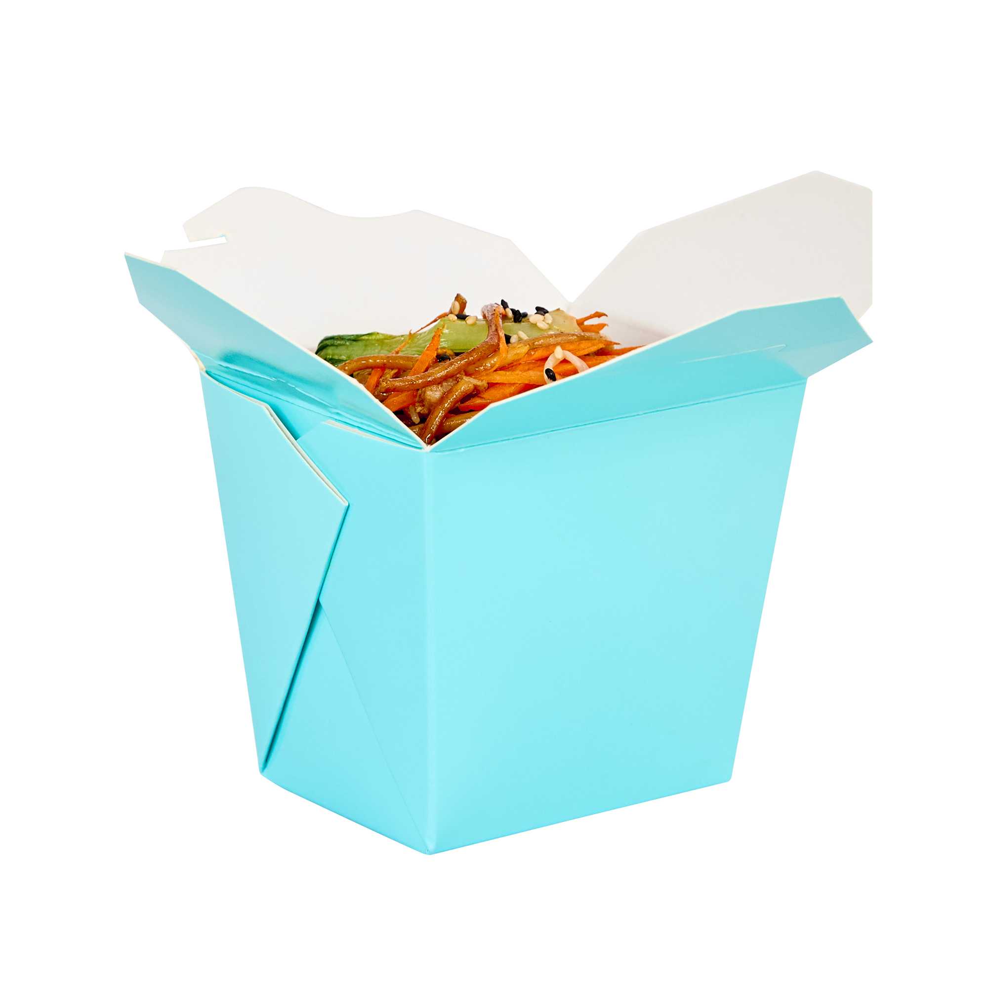 Bio Tek 16 oz Square Turquoise Paper Noodle Take Out Container - 3 1/2" x 3" x 3 1/4" - 50 count box
