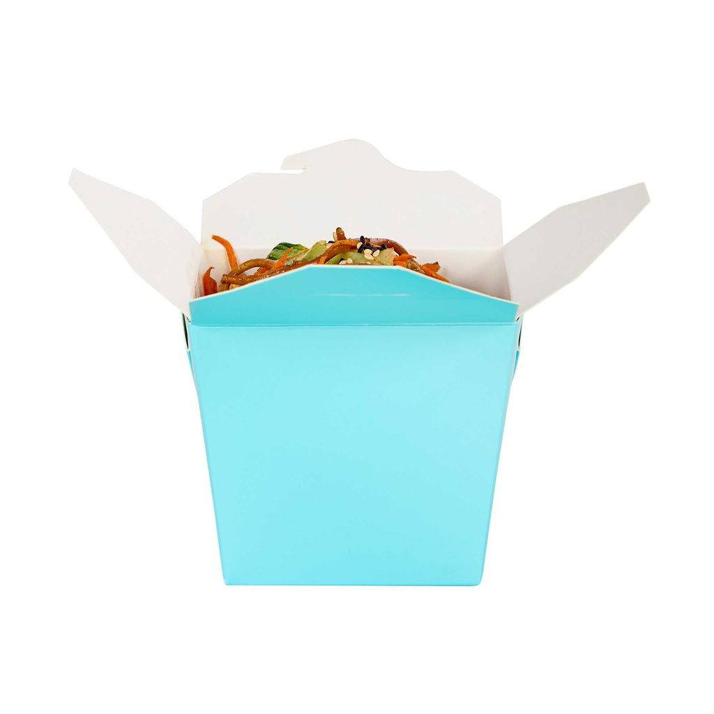 Bio Tek 16 oz Square Turquoise Paper Noodle Take Out Container - 3 1/2" x 3" x 3 1/4" - 50 count box