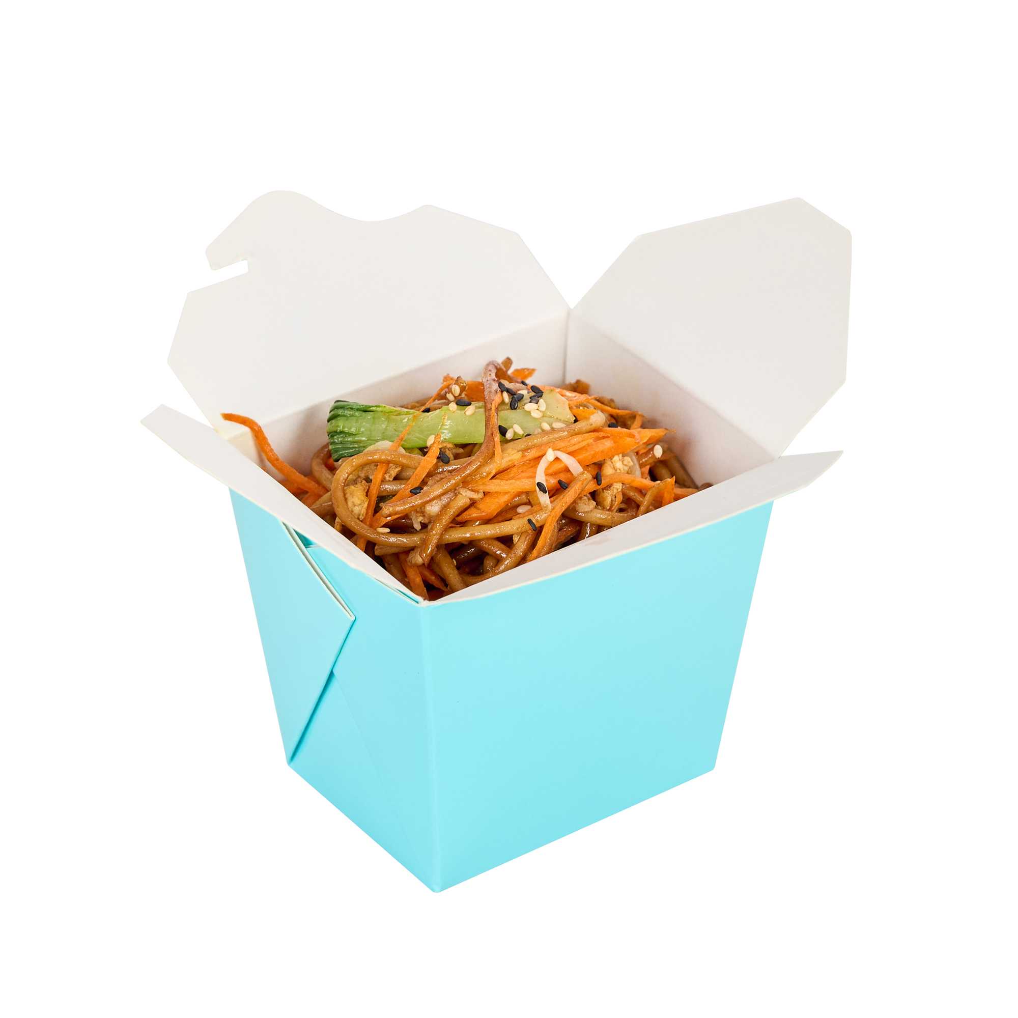 Bio Tek 16 oz Square Turquoise Paper Noodle Take Out Container - 3 1/2" x 3" x 3 1/4" - 50 count box