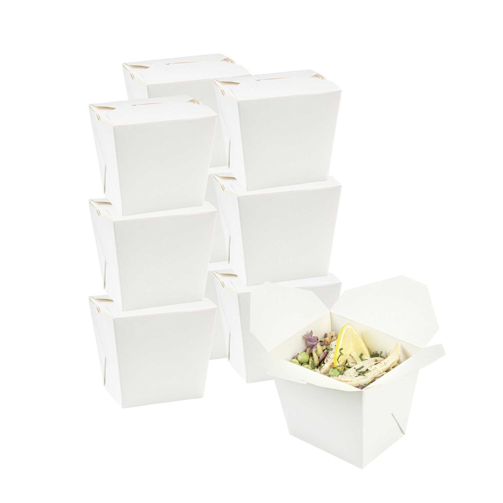 Bio Tek 16 oz Square White Paper Noodle Take Out Container - 3 1/2" x 3" x 3 1/4" - 200 count box
