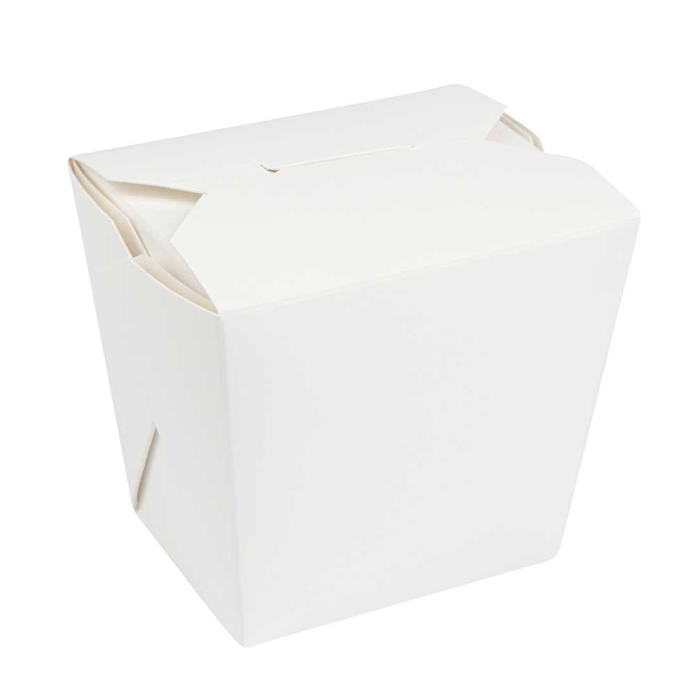 Bio Tek 16 oz Square White Paper Noodle Take Out Container - 3 1/2" x 3" x 3 1/4" - 25 count box