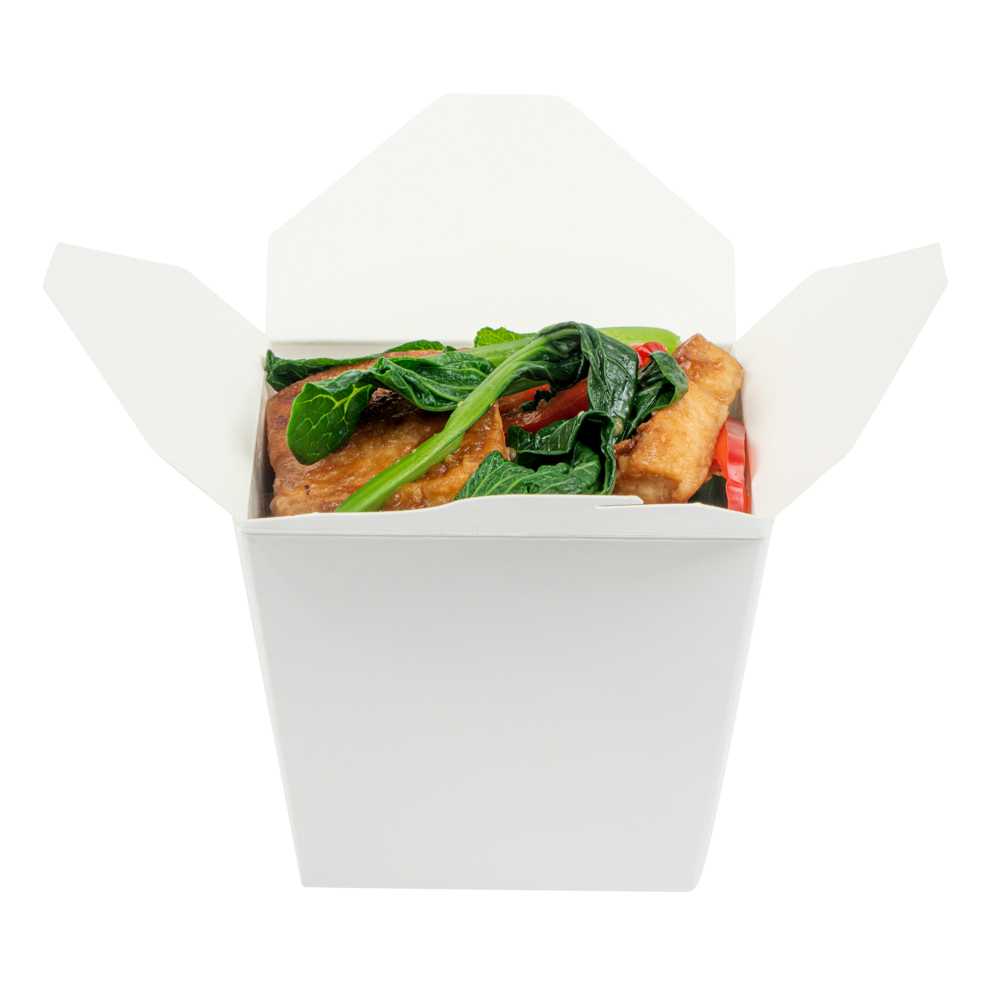 Bio Tek 16 oz Square White Paper Noodle Take Out Container - 3 1/2" x 3" x 3 1/4" - 25 count box