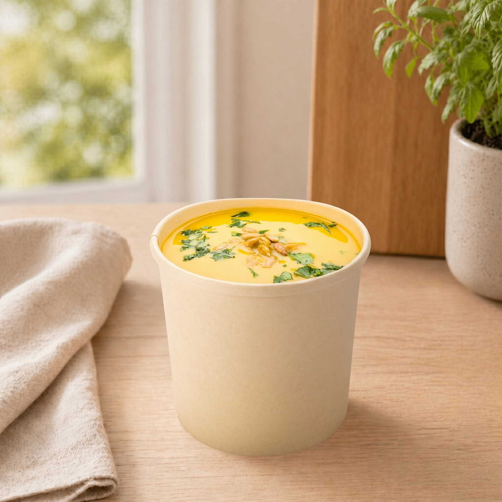 Bio Tek 12 oz Round Bamboo Paper Soup Container - 3 1/2" x 3 1/2" x 3 1/2" - 200 count box