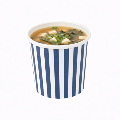 Bio Tek 12 oz Round Blue and White Stripe Paper Soup Container - 3 1/2" x 3 1/2" x 3 1/2" - 25 count box