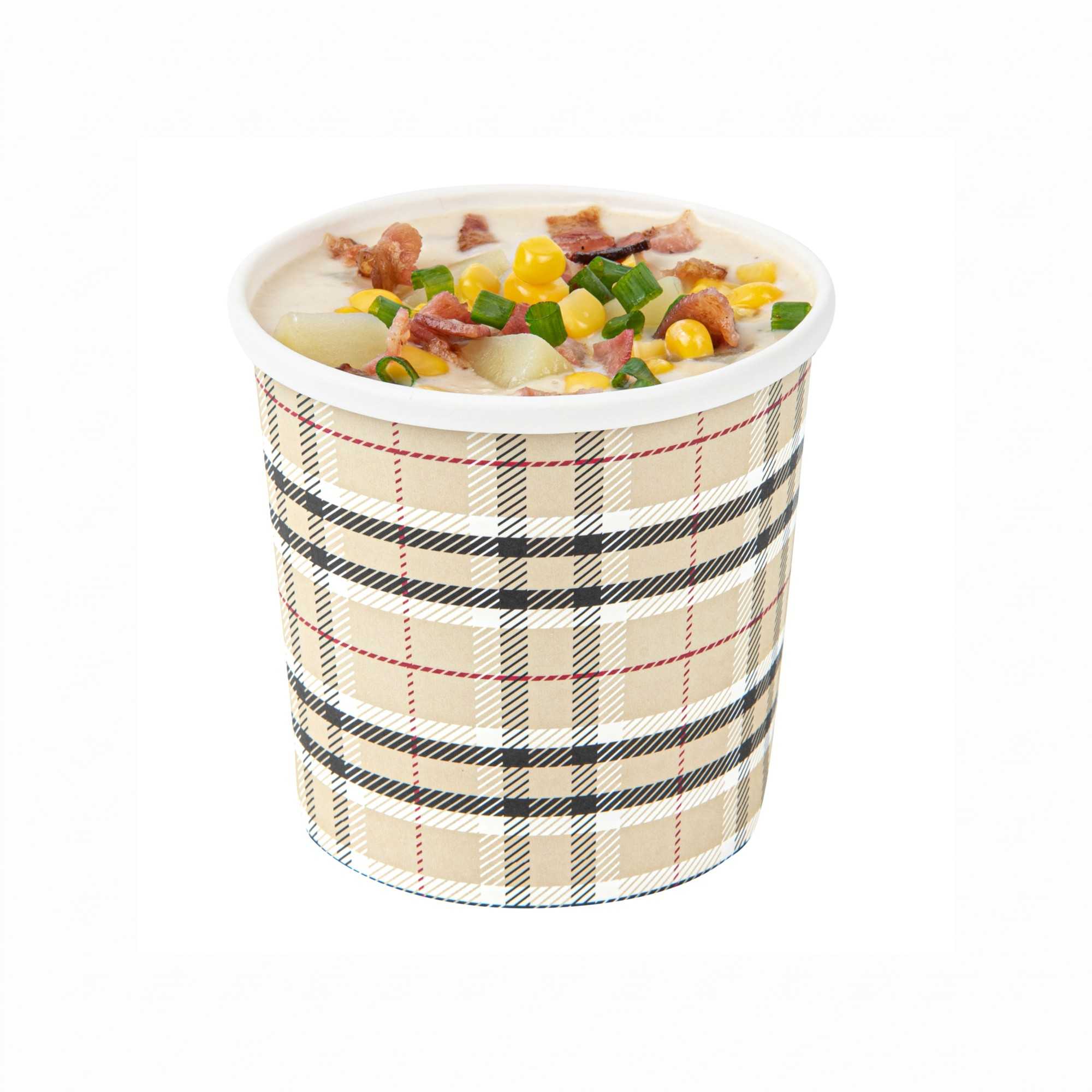 Bio Tek 12 oz Round Plaid Paper Soup Container - 3 1/2" x 3 1/2" x 3 1/2" - 200 count box