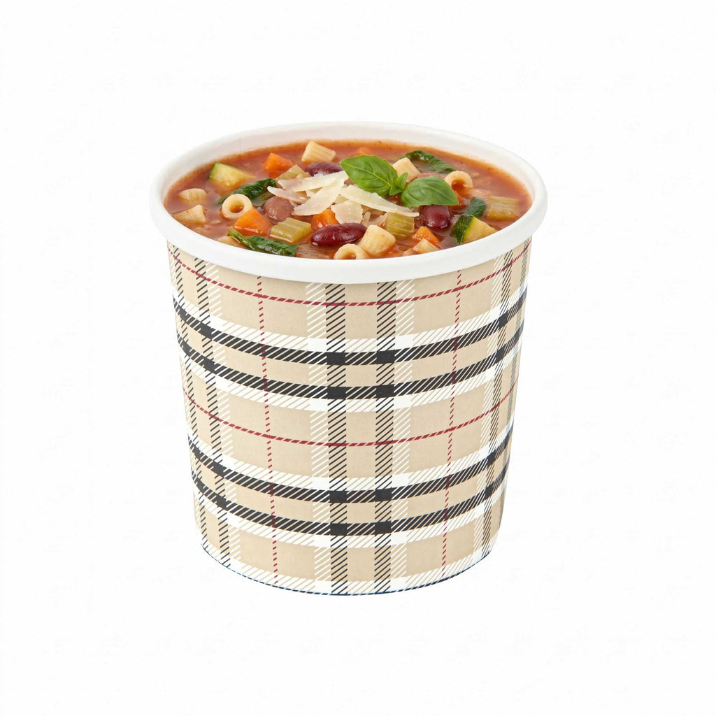Bio Tek 12 oz Round Plaid Paper Soup Container - 3 1/2" x 3 1/2" x 3 1/2" - 200 count box