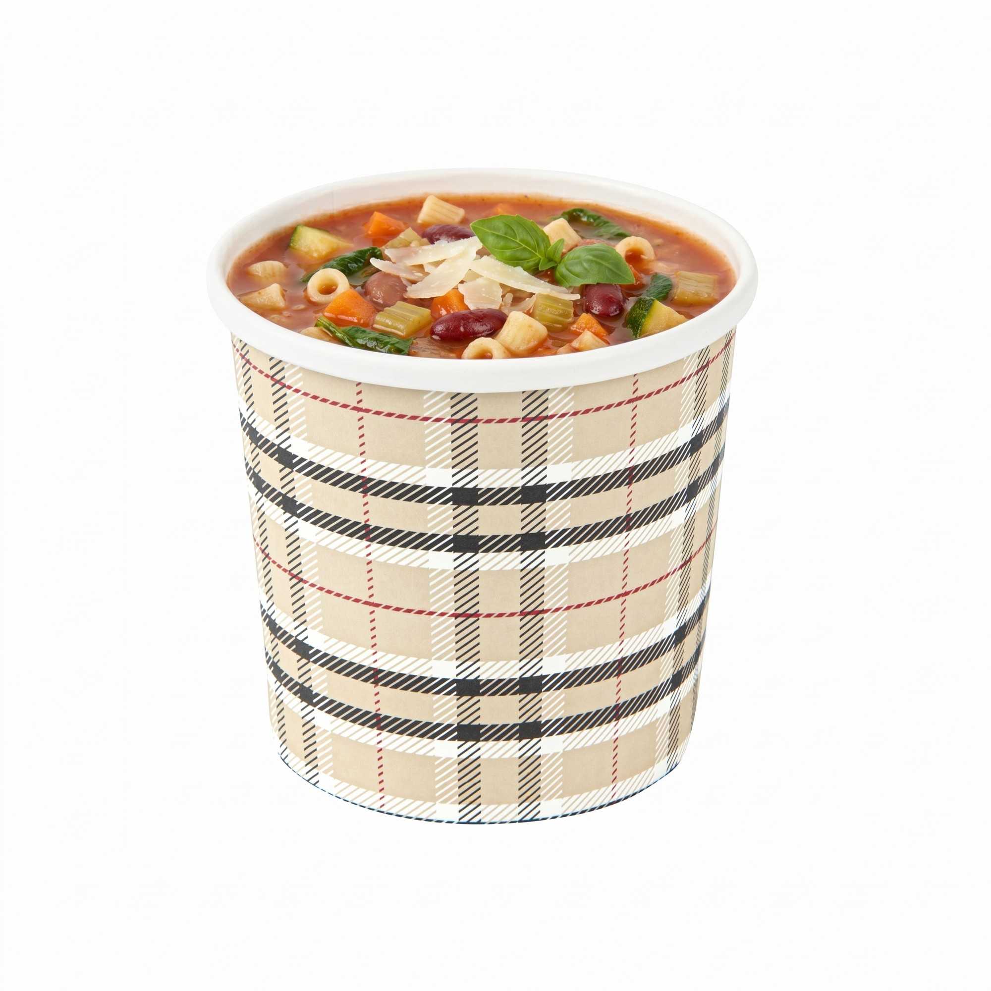 Bio Tek 12 oz Round Plaid Paper Soup Container - 3 1/2" x 3 1/2" x 3 1/2" - 200 count box