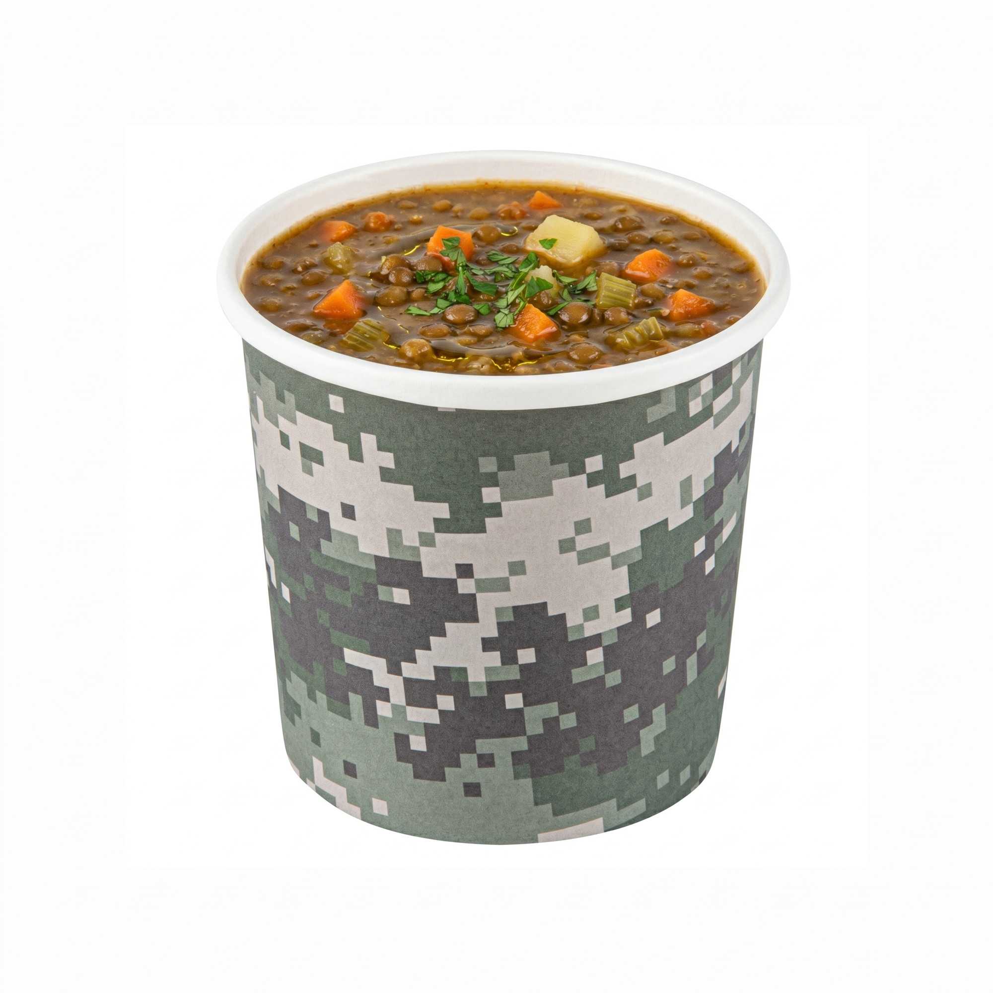 Bio Tek 12 oz Round Camouflage Paper Soup Container - 3 1/2" x 3 1/2" x 3 1/2" - 200 count box