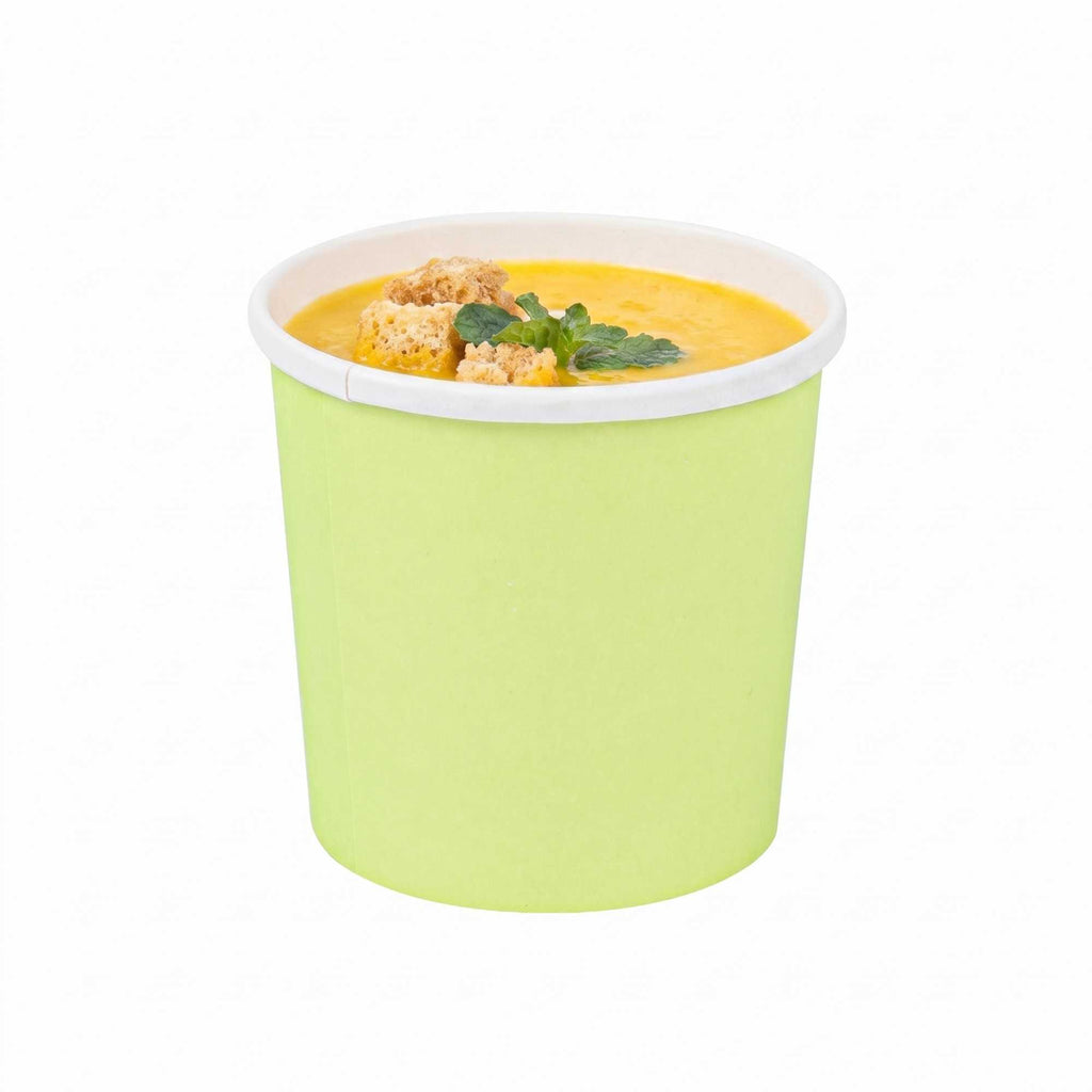 Bio Tek 12 oz Round Eco Green Paper Soup Container - 3 1/2" x 3 1/2" x 3 1/2" - 200 count box