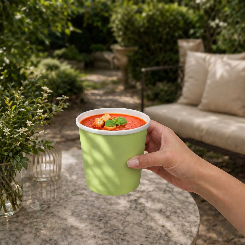 Bio Tek 12 oz Round Eco Green Paper Soup Container - 3 1/2" x 3 1/2" x 3 1/2" - 25 count box