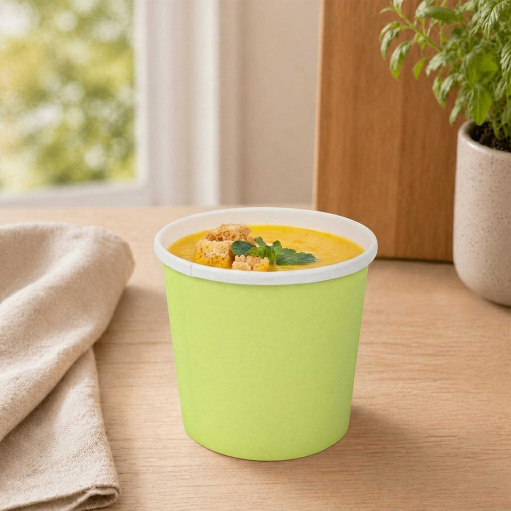 Bio Tek 12 oz Round Eco Green Paper Soup Container - 3 1/2" x 3 1/2" x 3 1/2" - 200 count box