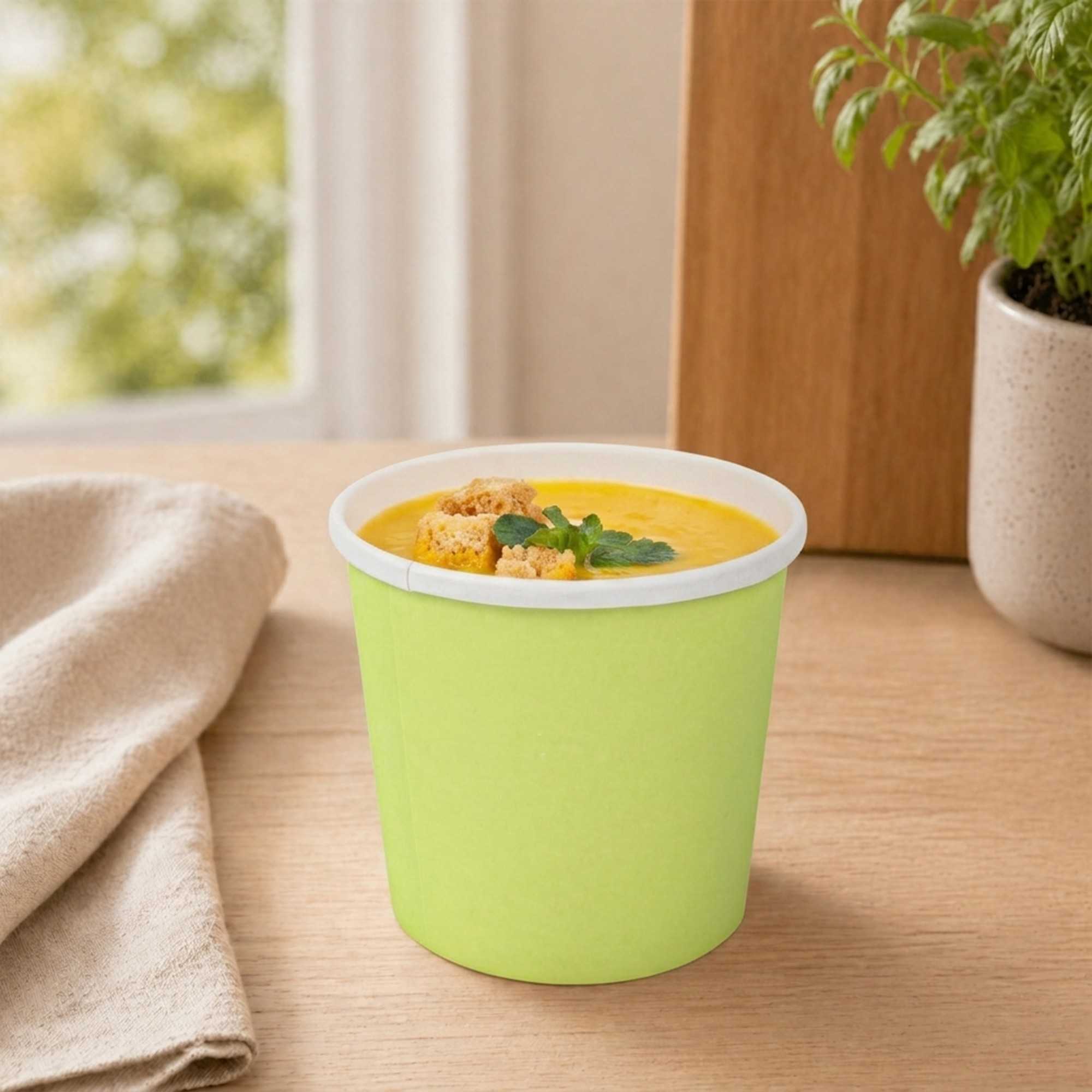 Bio Tek 12 oz Round Eco Green Paper Soup Container - 3 1/2" x 3 1/2" x 3 1/2" - 200 count box