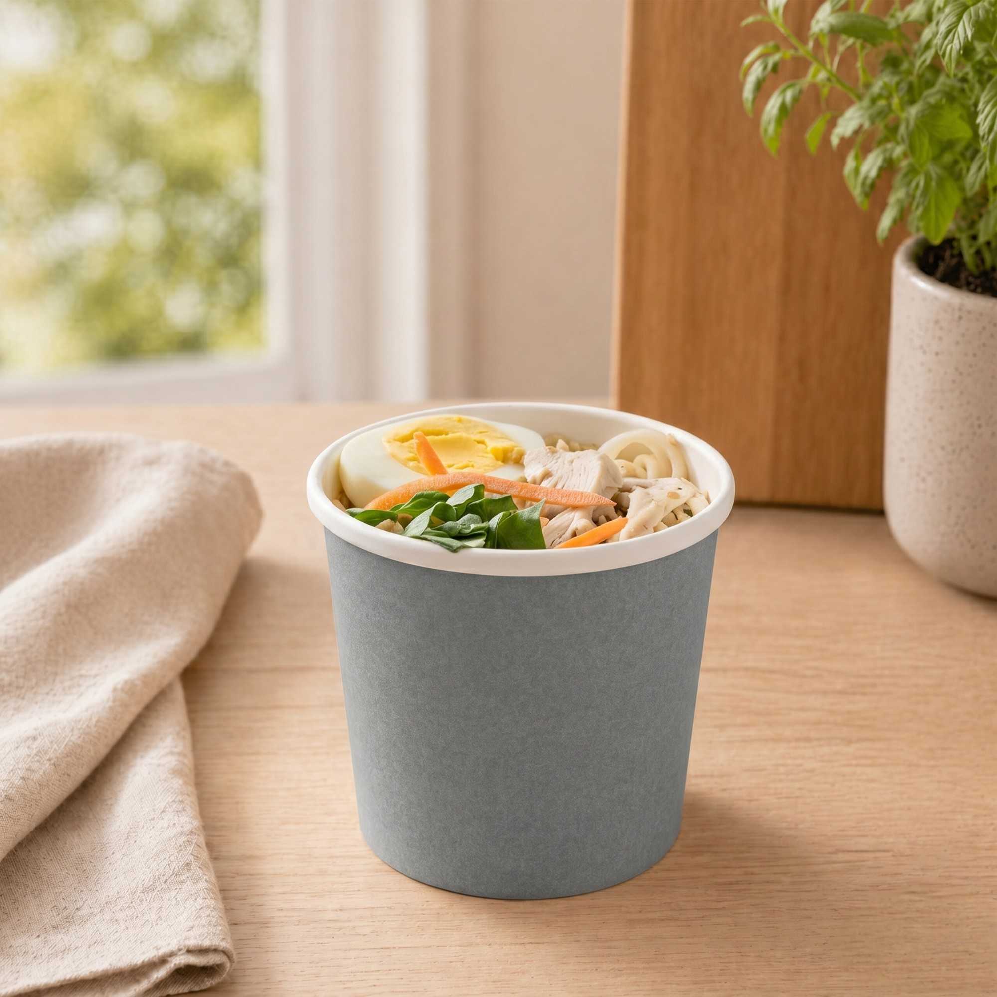 Bio Tek 12 oz Round Gray Paper Soup Container - 3 1/2" x 3 1/2" x 3 1/2" - 200 count box