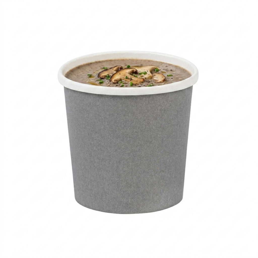 Bio Tek 12 oz Round Gray Paper Soup Container - 3 1/2" x 3 1/2" x 3 1/2" - 200 count box
