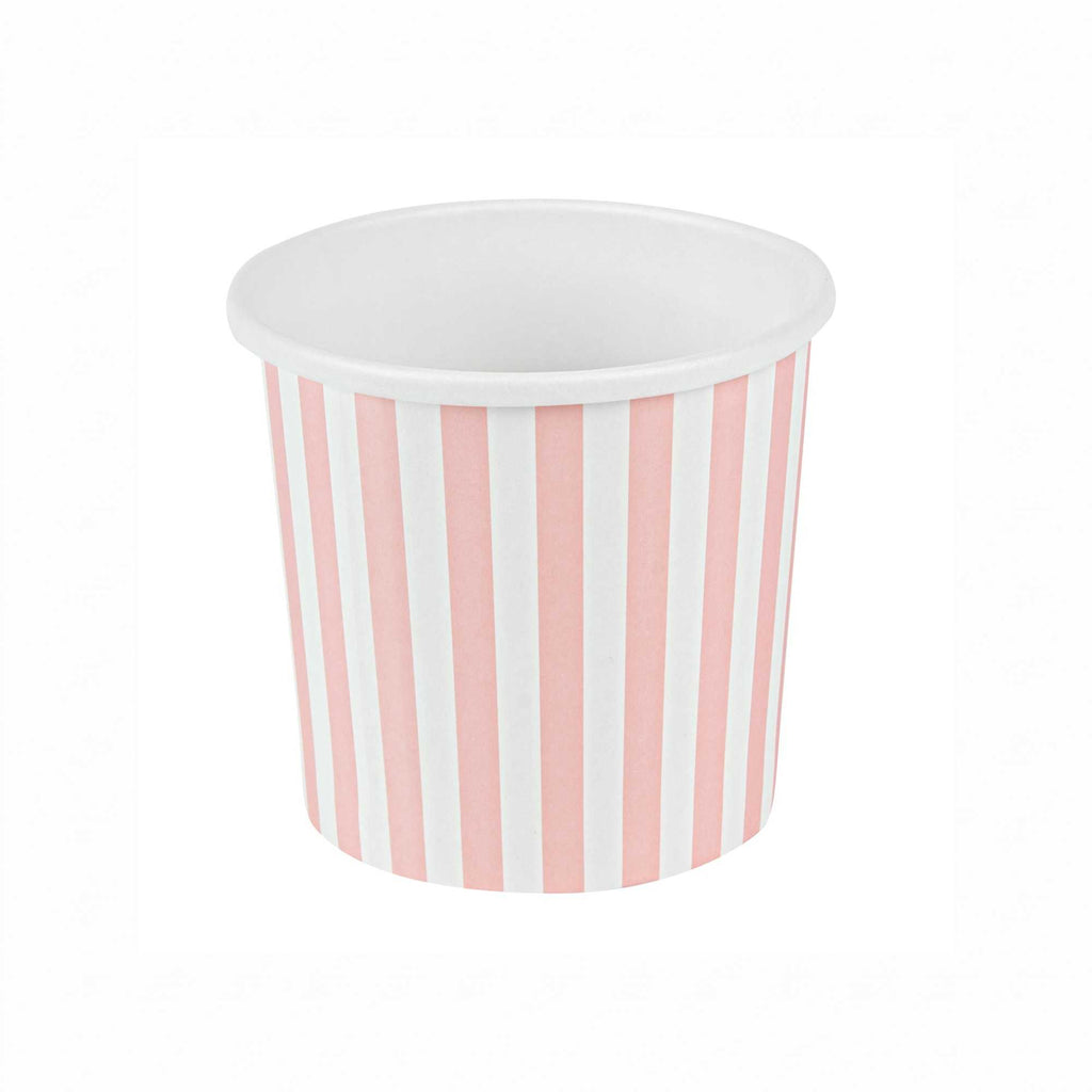 Bio Tek 12 oz Round Pink and White Stripe Paper Soup Container - 3 1/2" x 3 1/2" x 3 1/2" - 200 count box
