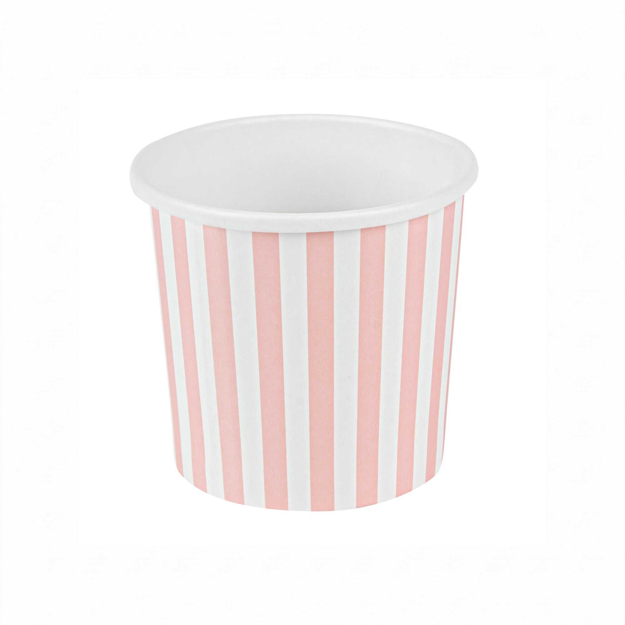 Bio Tek 12 oz Round Pink and White Stripe Paper Soup Container - 3 1/2" x 3 1/2" x 3 1/2" - 200 count box