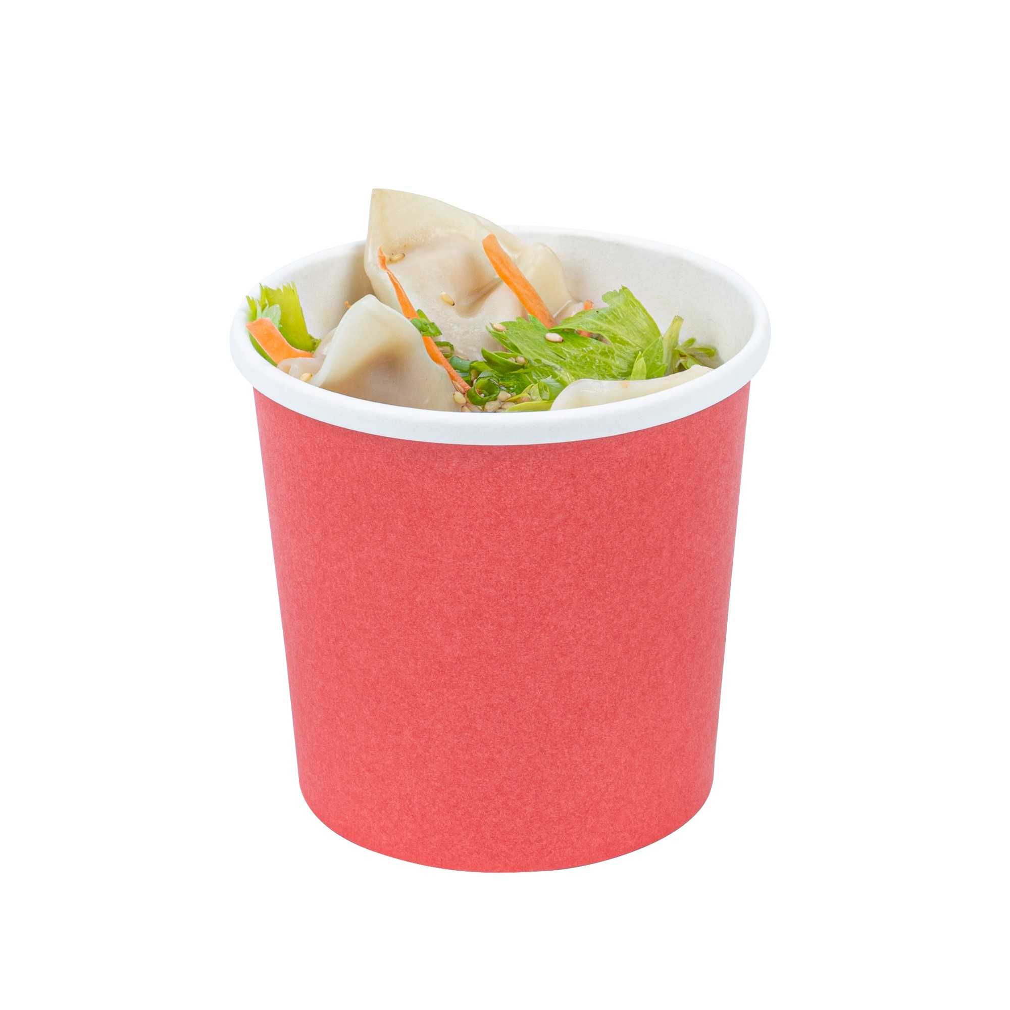 Bio Tek 12 oz Round Red Paper Soup Container - 3 1/2" x 3 1/2" x 3 1/2" - 25 count box
