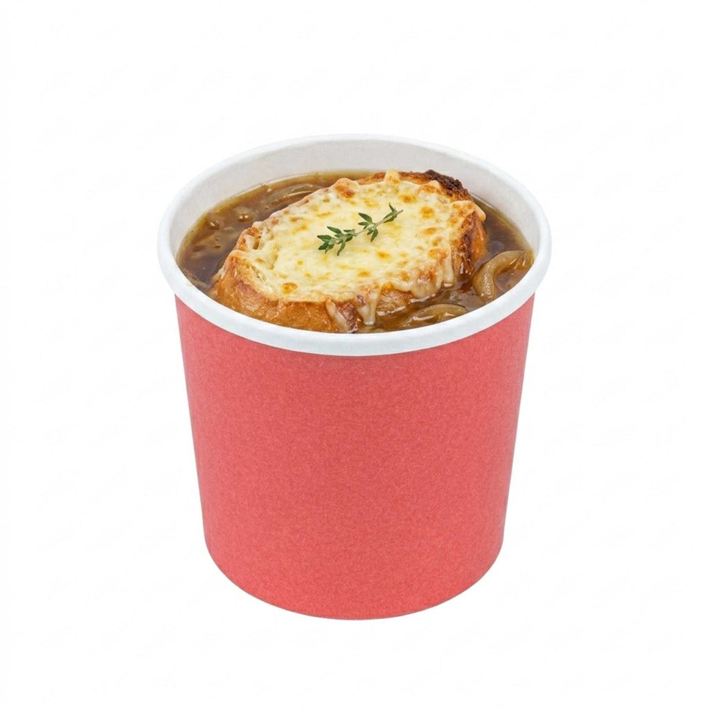 Bio Tek 12 oz Round Red Paper Soup Container - 3 1/2" x 3 1/2" x 3 1/2" - 25 count box