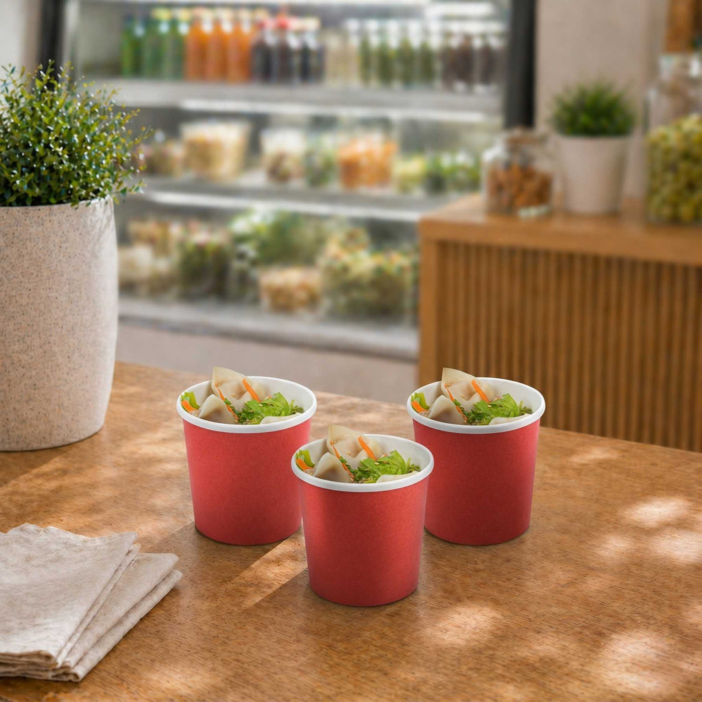 Bio Tek 12 oz Round Red Paper Soup Container - 3 1/2" x 3 1/2" x 3 1/2" - 200 count box