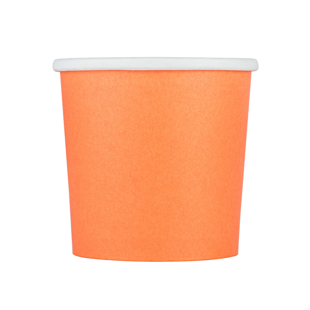 Bio Tek 12 oz Round Tangerine Orange Paper Soup Container - 3 1/2" x 3 1/2" x 3 1/2" - 25 count box