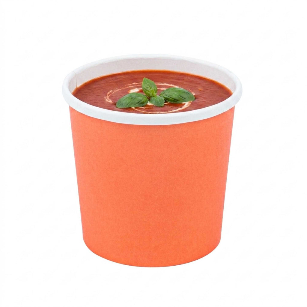 Bio Tek 12 oz Round Tangerine Orange Paper Soup Container - 3 1/2" x 3 1/2" x 3 1/2" - 200 count box
