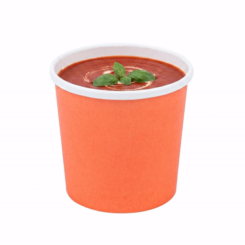 Bio Tek 12 oz Round Tangerine Orange Paper Soup Container - 3 1/2" x 3 1/2" x 3 1/2" - 200 count box