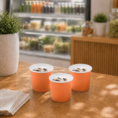 Bio Tek 12 oz Round Tangerine Orange Paper Soup Container - 3 1/2" x 3 1/2" x 3 1/2" - 200 count box