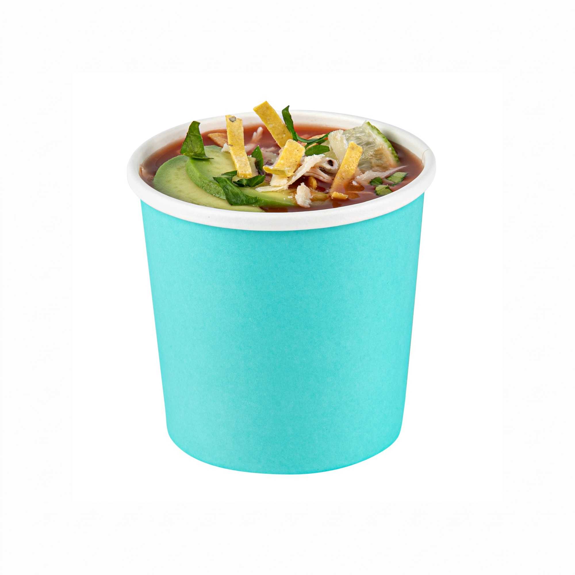 Bio Tek 12 oz Round Turquoise Paper Soup Container - 3 1/2" x 3 1/2" x 3 1/2" - 200 count box