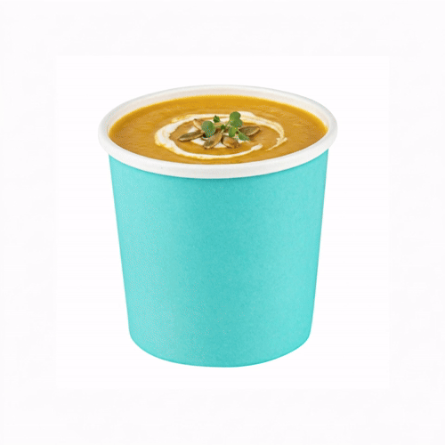 Bio Tek 12 oz Round Turquoise Paper Soup Container - 3 1/2" x 3 1/2" x 3 1/2" - 25 count box