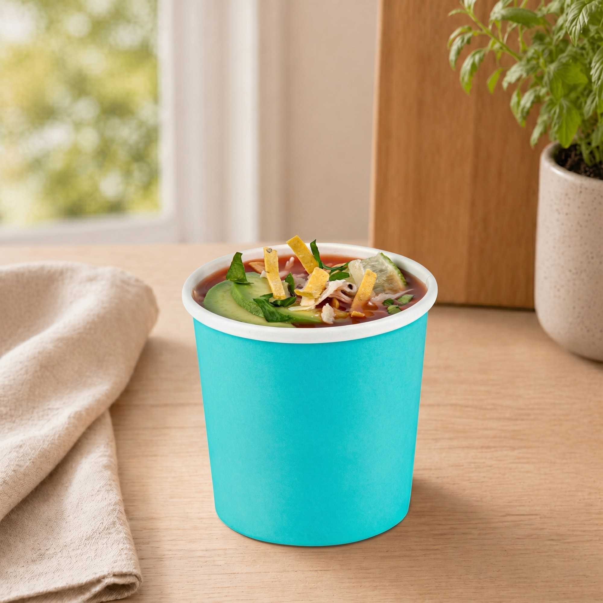 Bio Tek 12 oz Round Turquoise Paper Soup Container - 3 1/2" x 3 1/2" x 3 1/2" - 200 count box