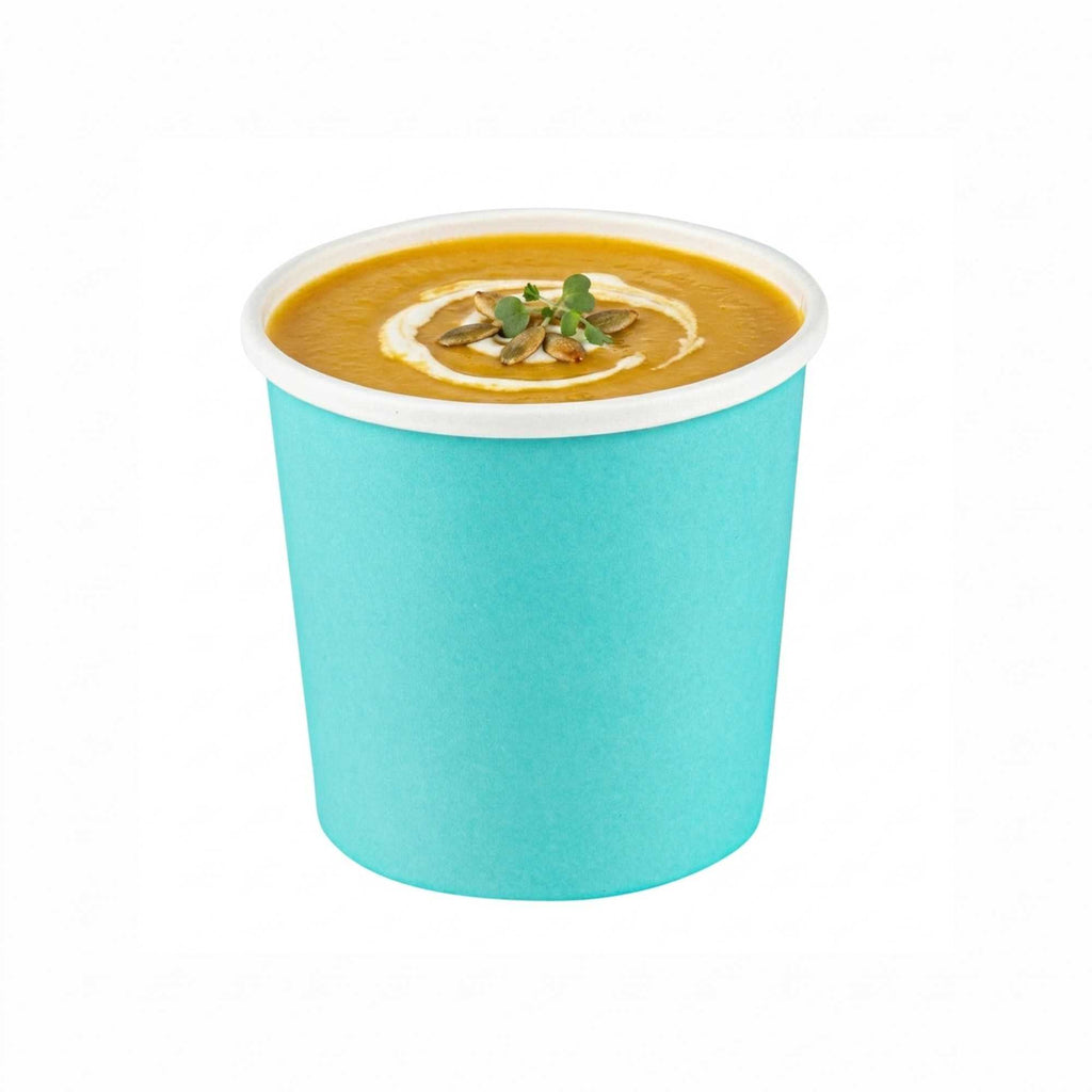 Bio Tek 12 oz Round Turquoise Paper Soup Container - 3 1/2" x 3 1/2" x 3 1/2" - 200 count box