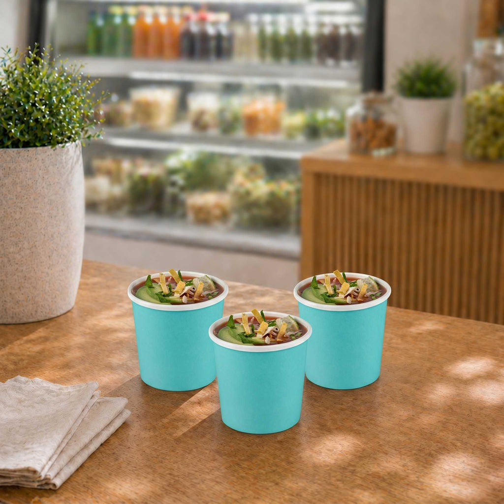 Bio Tek 12 oz Round Turquoise Paper Soup Container - 3 1/2" x 3 1/2" x 3 1/2" - 200 count box