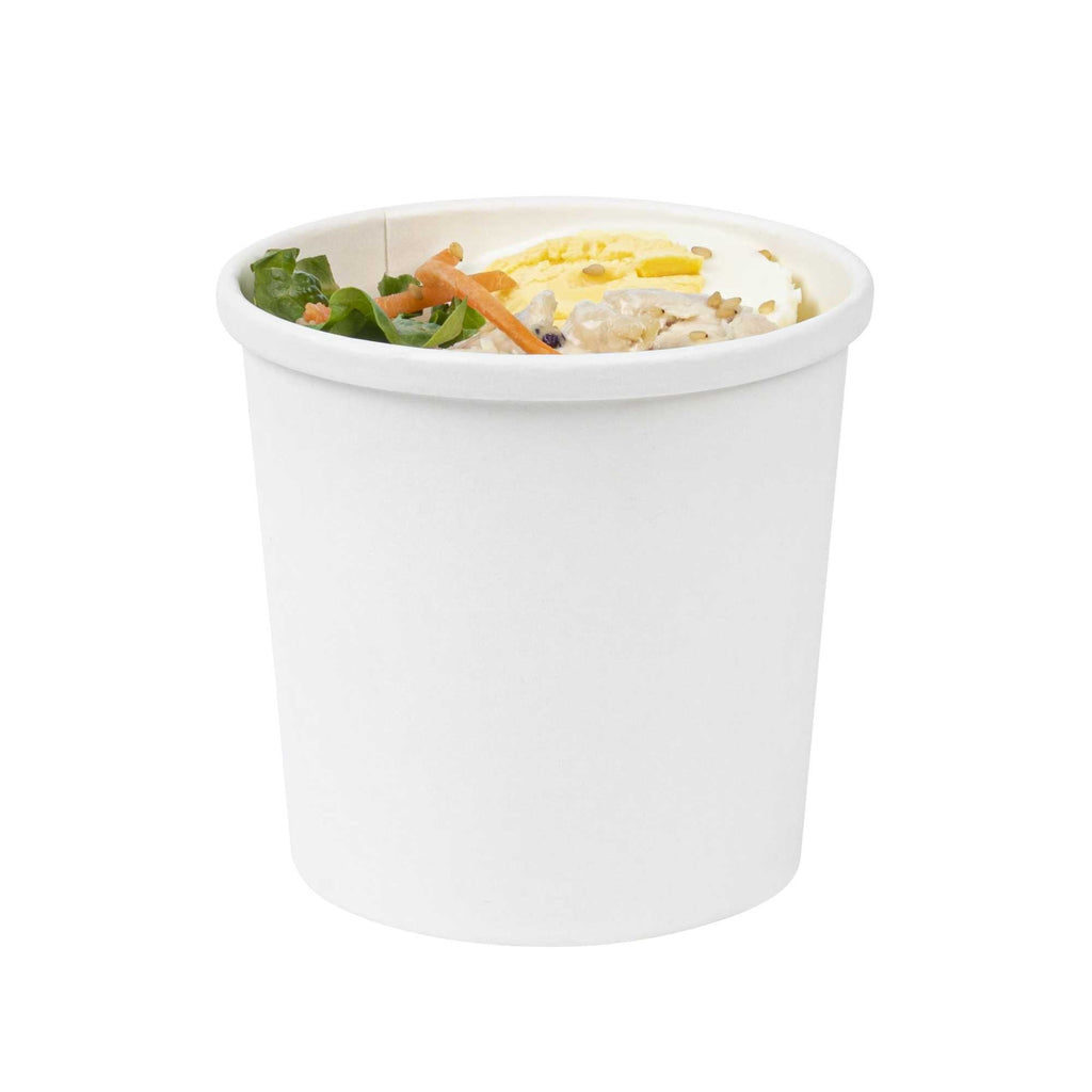 Bio Tek 12 oz Round White Paper Soup Container - 3 1/2" x 3 1/2" x 3 1/2" - 25 count box