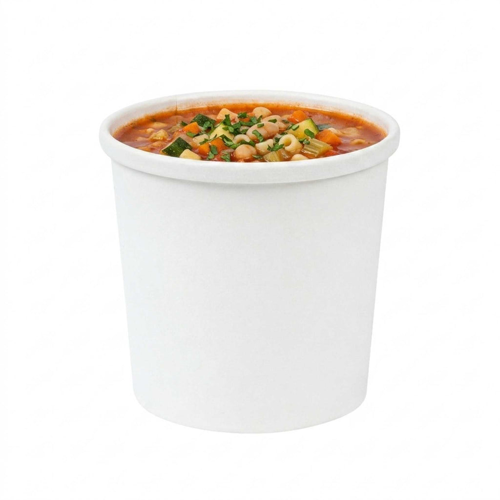 Bio Tek 12 oz Round White Paper Soup Container - 3 1/2" x 3 1/2" x 3 1/2" - 200 count box