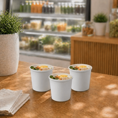 Bio Tek 12 oz Round White Paper Soup Container - 3 1/2" x 3 1/2" x 3 1/2" - 200 count box