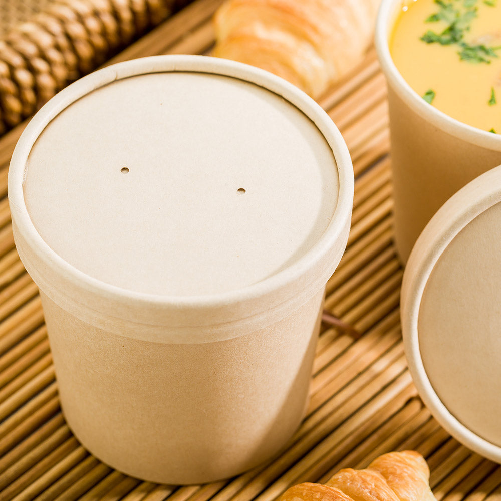 Bio Tek Round Bamboo Paper Soup Container Lid - Fits 8 and 12 oz - 25 count box