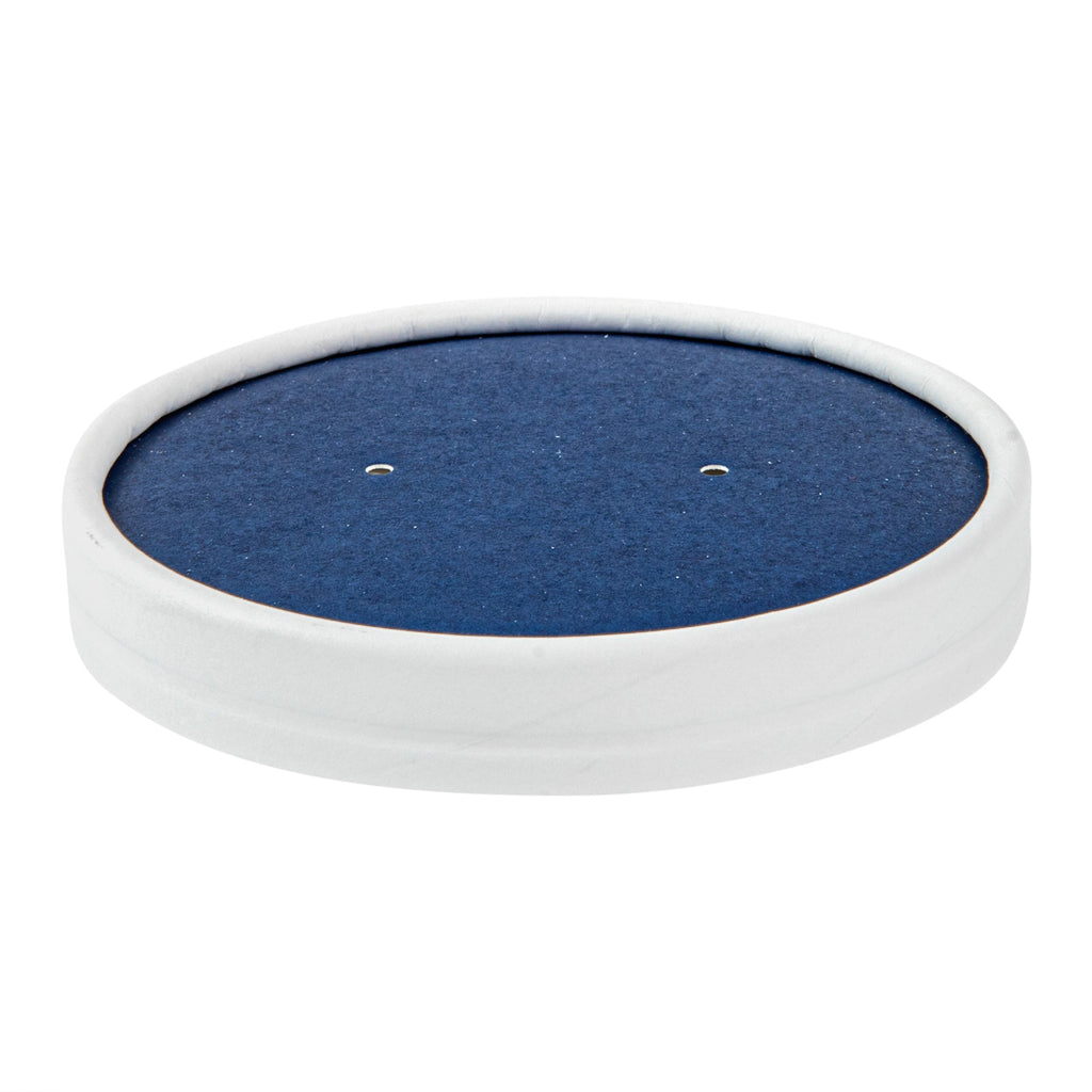 Bio Tek Round Blue and White Stripe Paper Soup Container Lid - Fits 12 oz - 25 count box