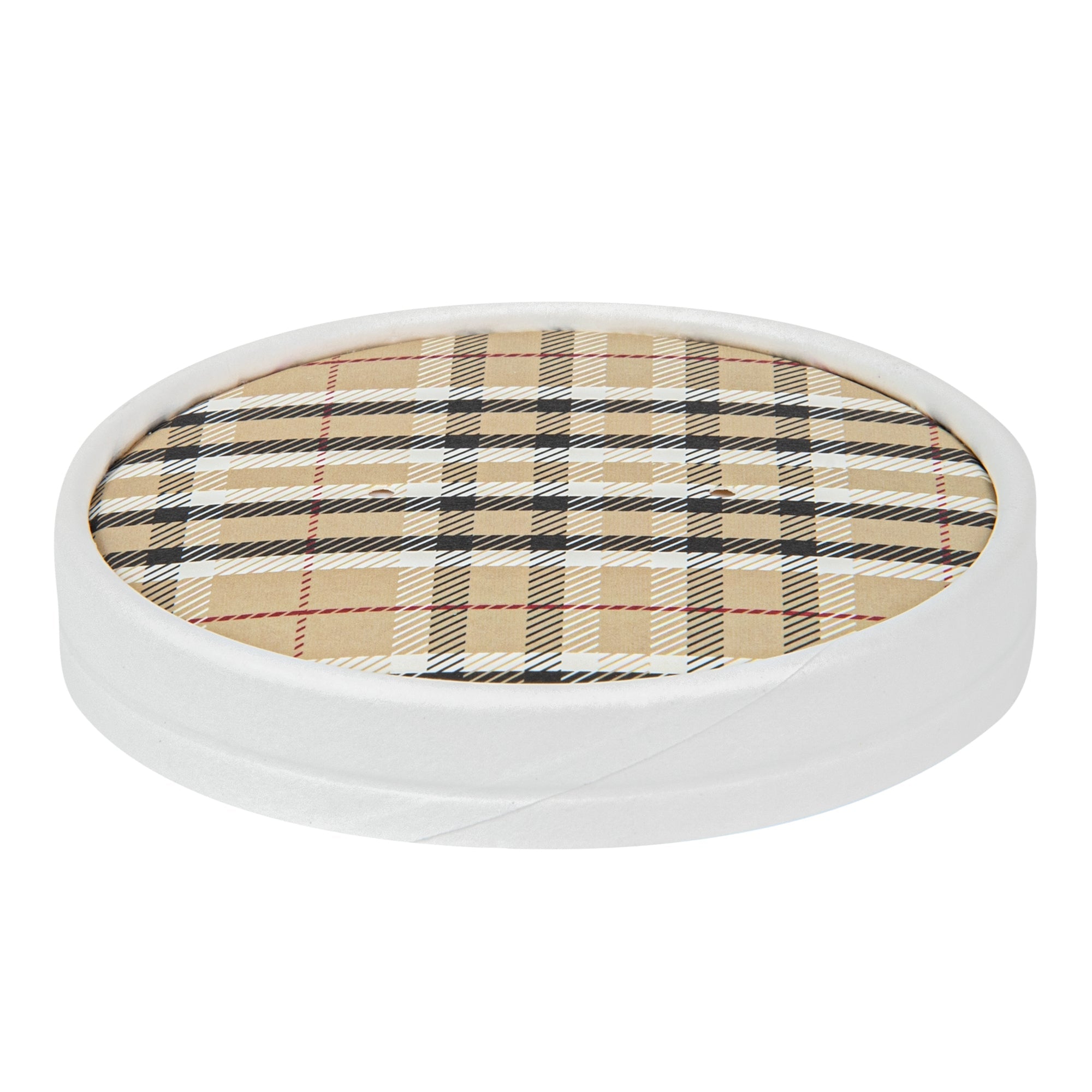Bio Tek Round Plaid Paper Soup Container Lid - Fits 12 oz - 25 count box