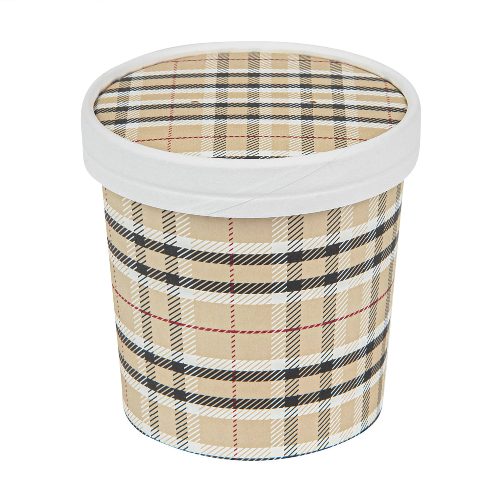 Bio Tek Round Plaid Paper Soup Container Lid - Fits 12 oz - 25 count box
